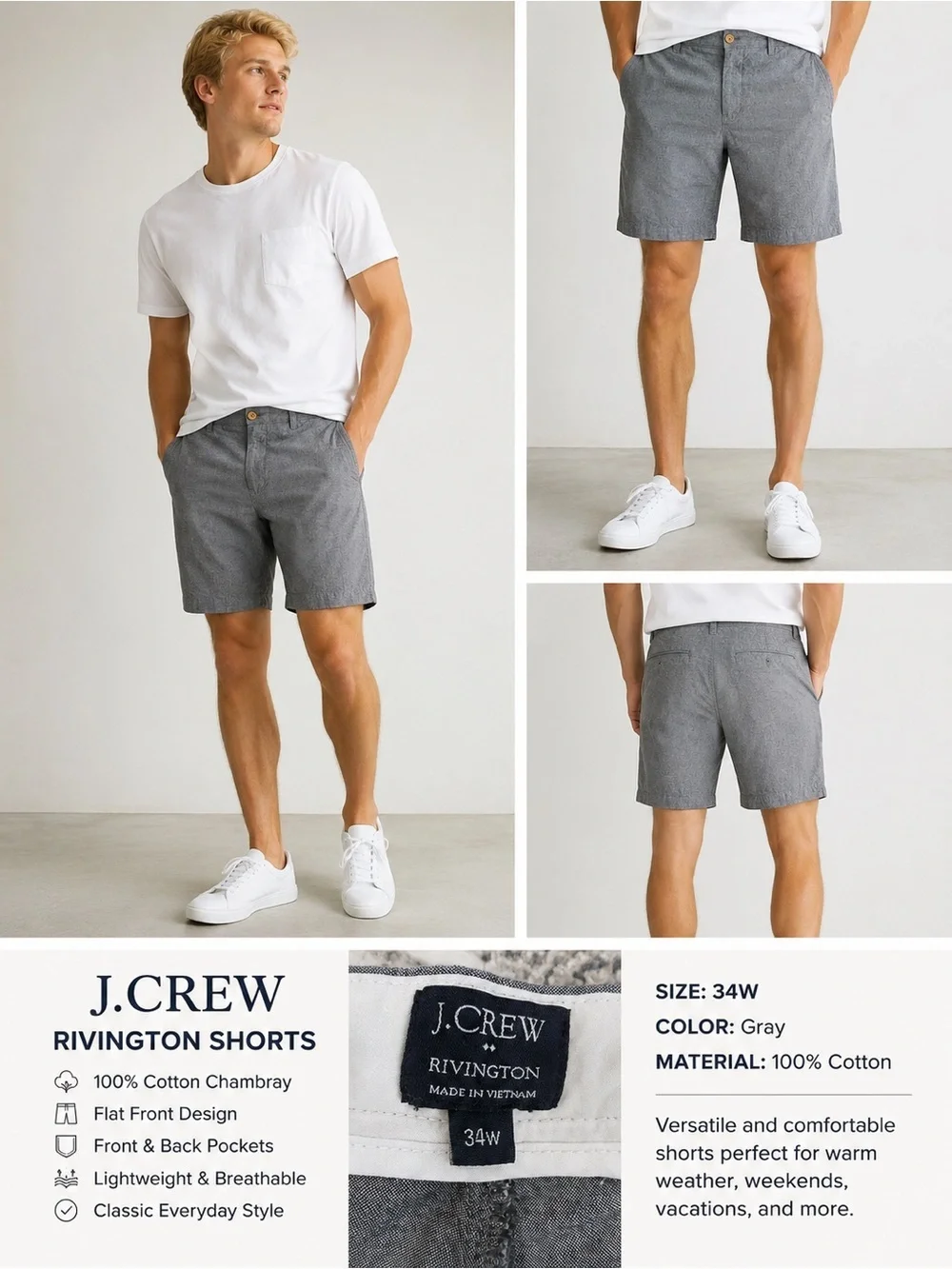 J. Crew Gray Rivington Flat Front Men's Shorts